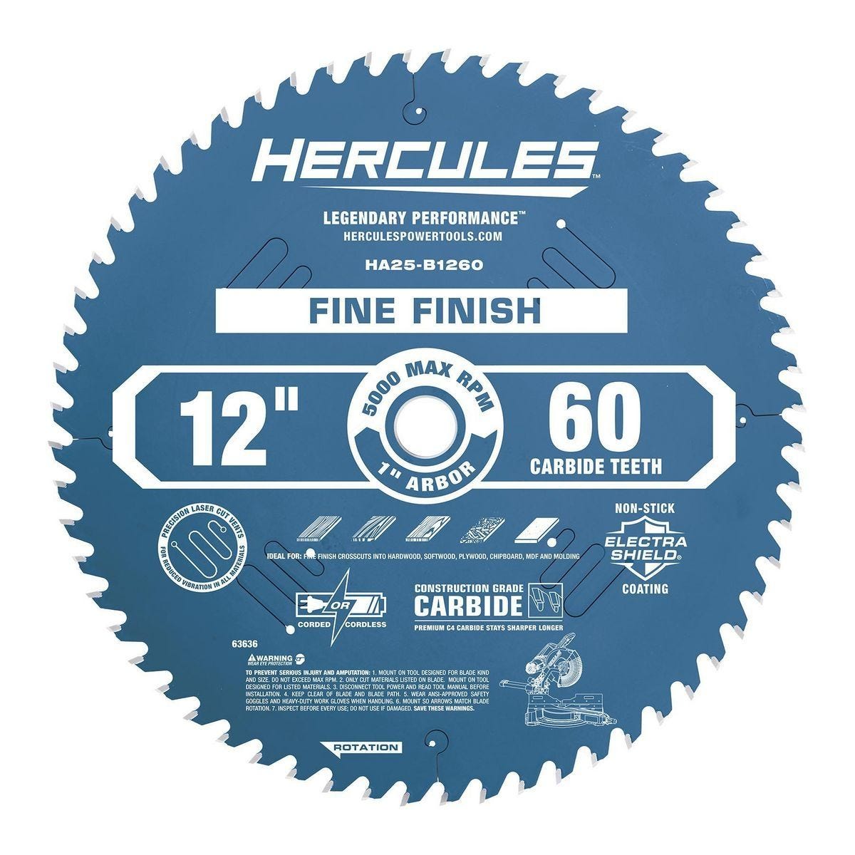 Hercules 12 in. 60T Fine Finish Circular/Miter Saw Blade, 1 in. Arbor