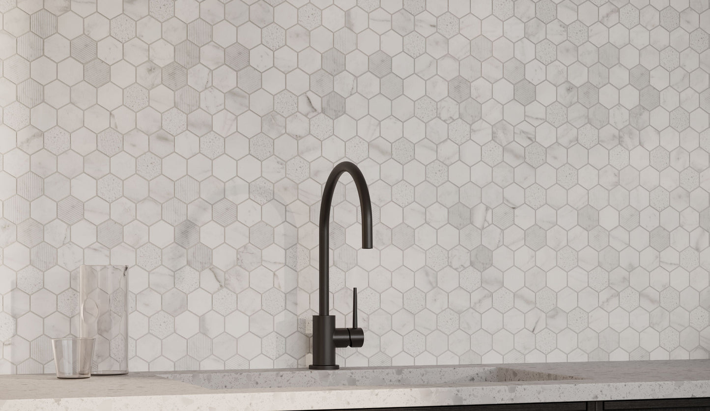 Satori Carrara 12-in x 12-in Multi-finish Natural Stone Look Hexagon Mosaic Floor and Wall Tile (0.96-sq. ft/ Piece)
