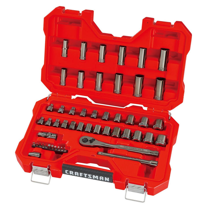 CRAFTSMAN 51-Piece Standard (SAE) and Metric Combination Gunmetal Chrome Mechanics Tool Set with Hard Case, 3/8-in Drive
