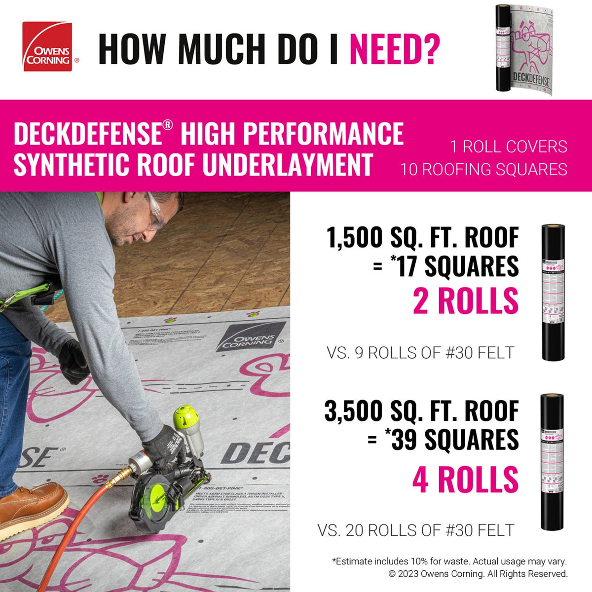 Owens Corning Deck Defense 42-in x 286-ft (1001-sq ft) Synthetic Roof Underlayment Roll