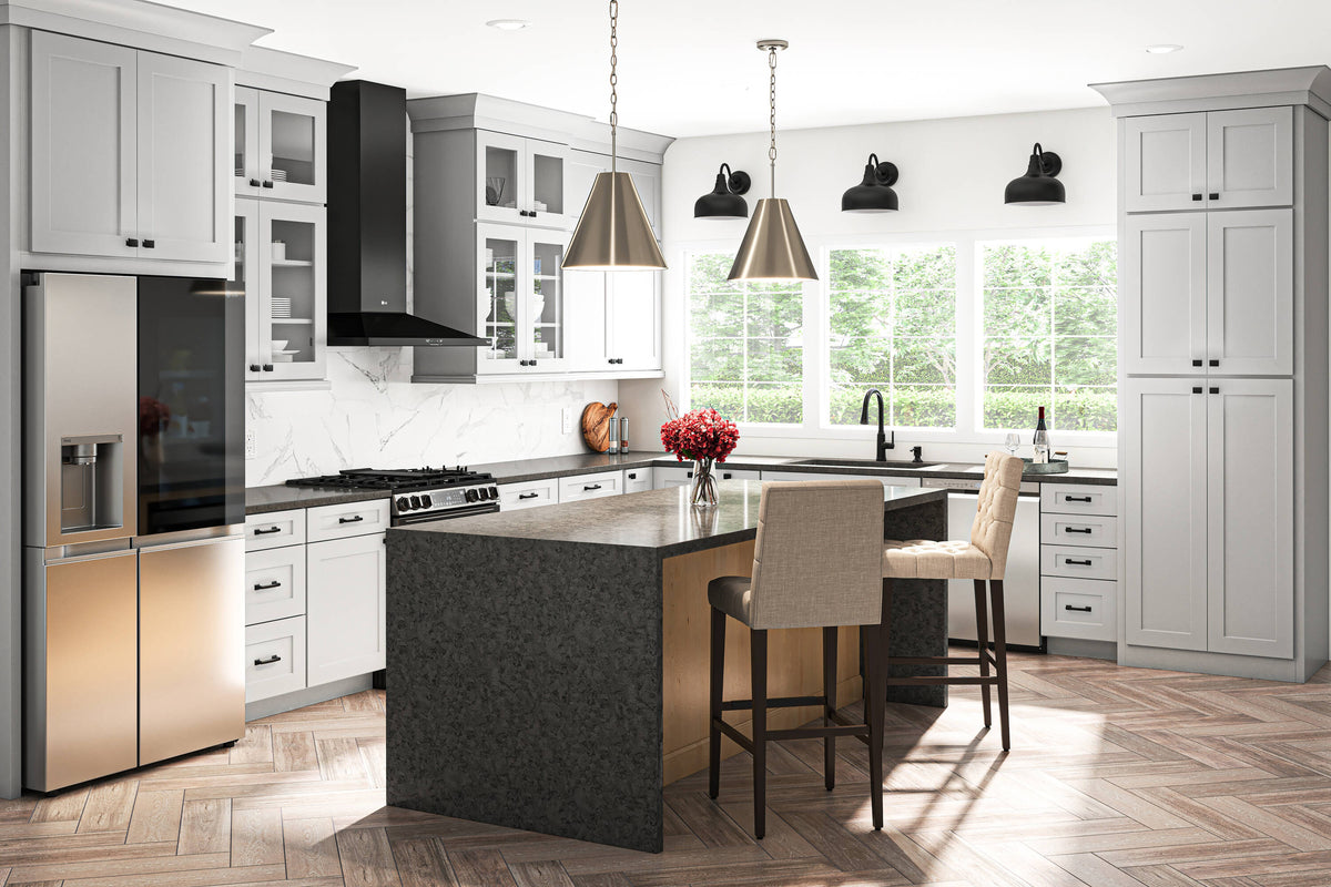 allen + roth Stonewall 24-in W x 84-in H x 24-in D Stone Pantry Fully Assembled Cabinet (Flat Panel Shaker Door Style)
