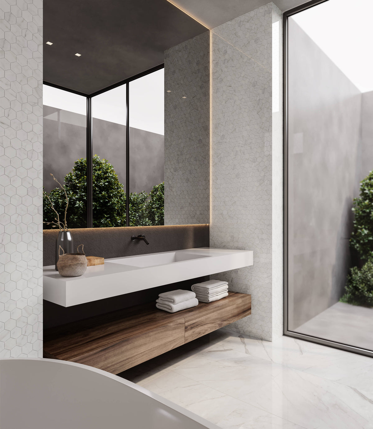 Satori Carrara Domani Polished 24-in x 24-in Polished Porcelain Marble Look Floor Tile