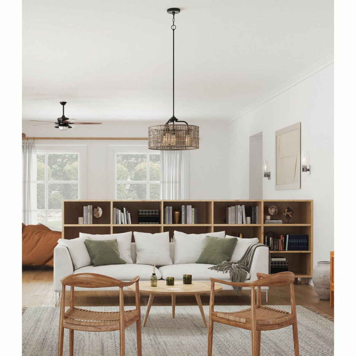 Progress Lighting Lavelle 4-Light Matte Black Rustic Drum Medium Hanging Pendant Light