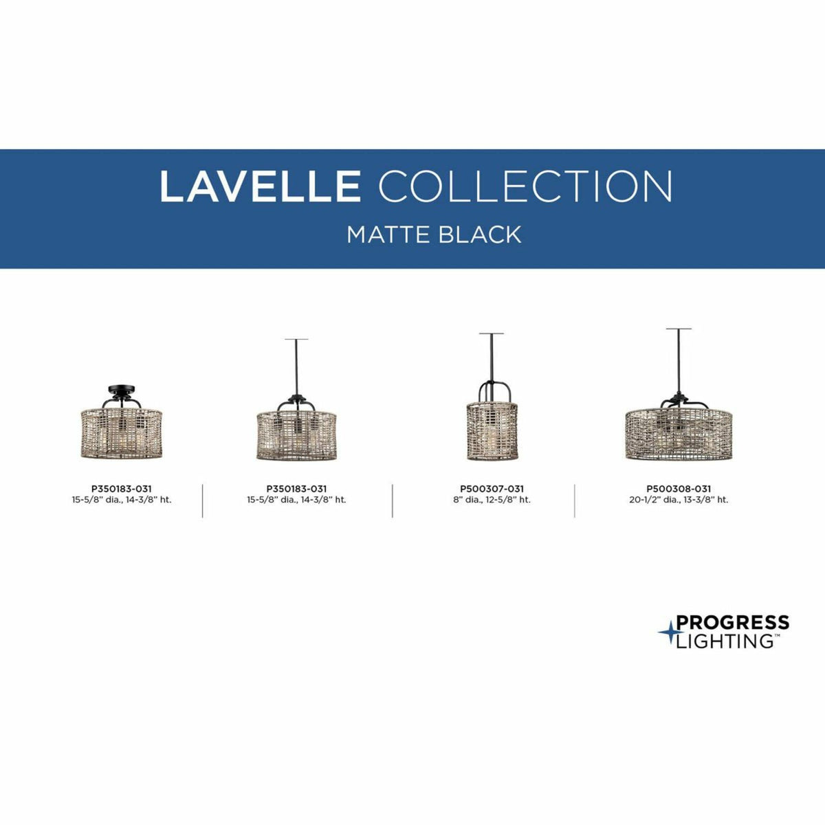 Progress Lighting Lavelle 4-Light Matte Black Rustic Drum Medium Hanging Pendant Light