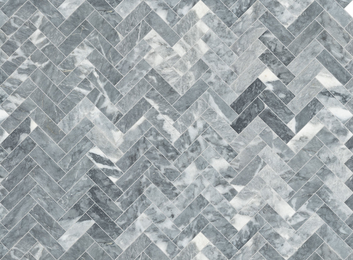 Satori Cielo Sterling 11-in x 11-in Honed Natural Marble Herringbone Mosaic Floor and Wall Tile (0.893-sq ft per Piece)