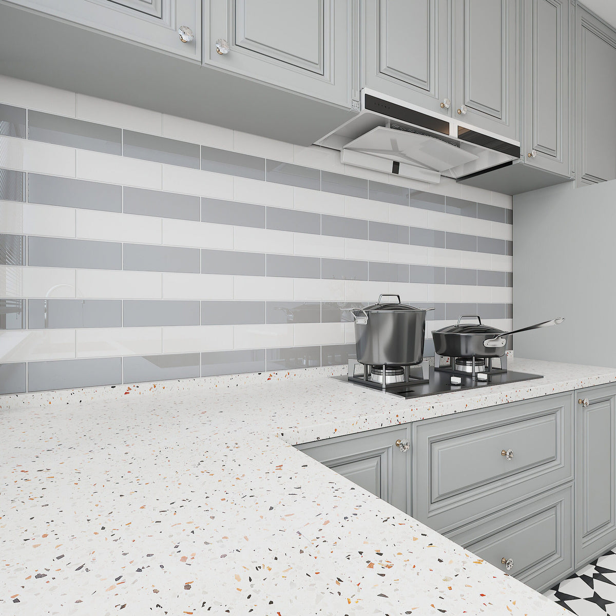 Giorbello (Sample) True Gray 3-in x 9-in Glossy Glass Subway Wall Tile