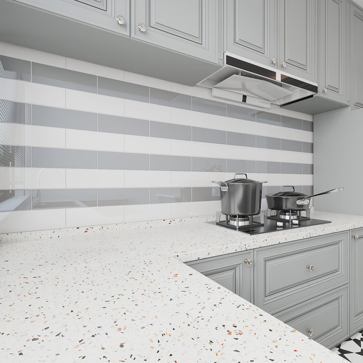 Giorbello Classic Premium True Gray 4-in x 12-in Glossy Glass Subway Wall Tile (5-sq. ft/ Carton)