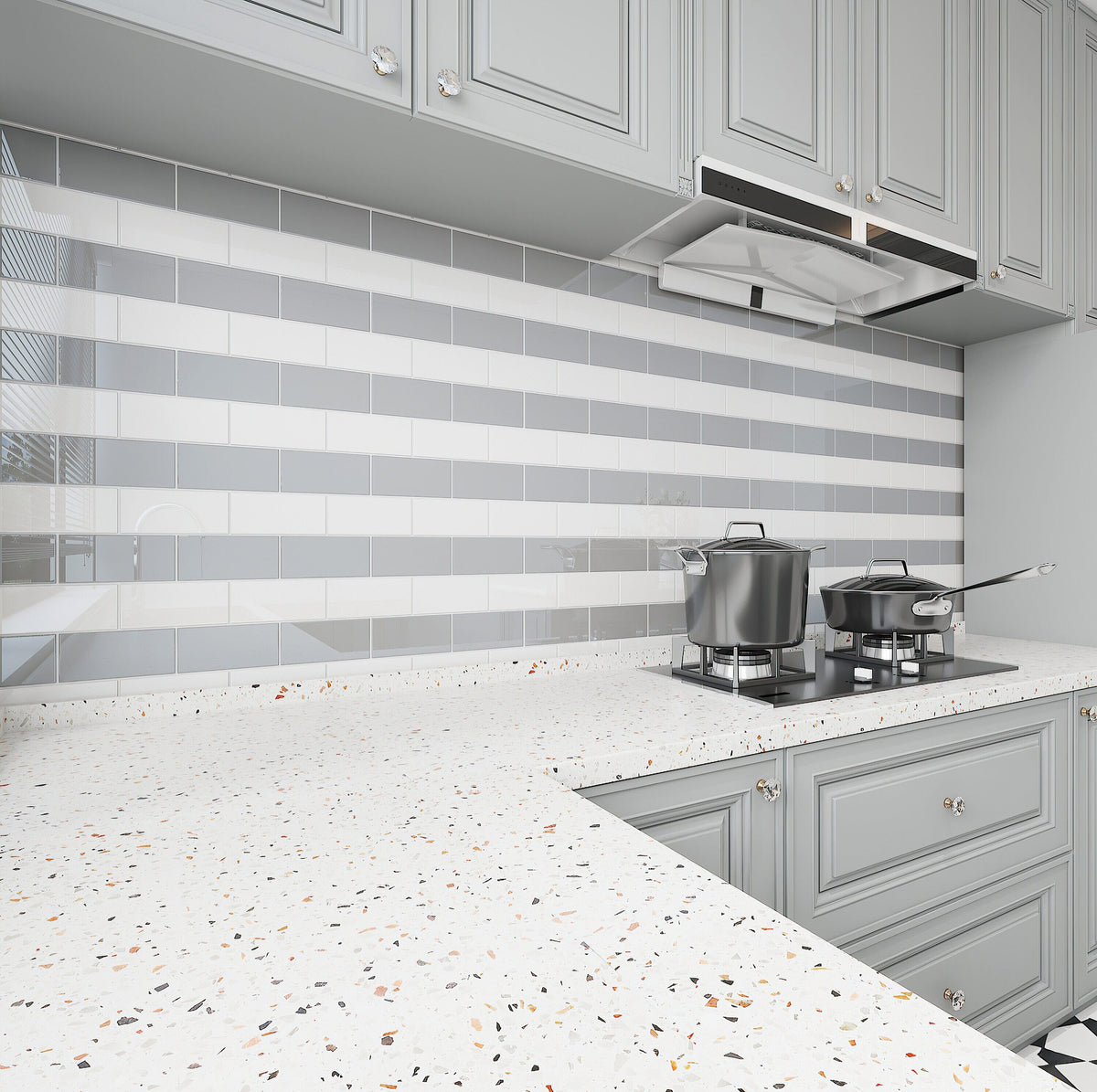 Giorbello Classic Premium True Gray 3-in x 6-in Glossy Glass Subway Wall Tile (5-sq. ft/ Carton)