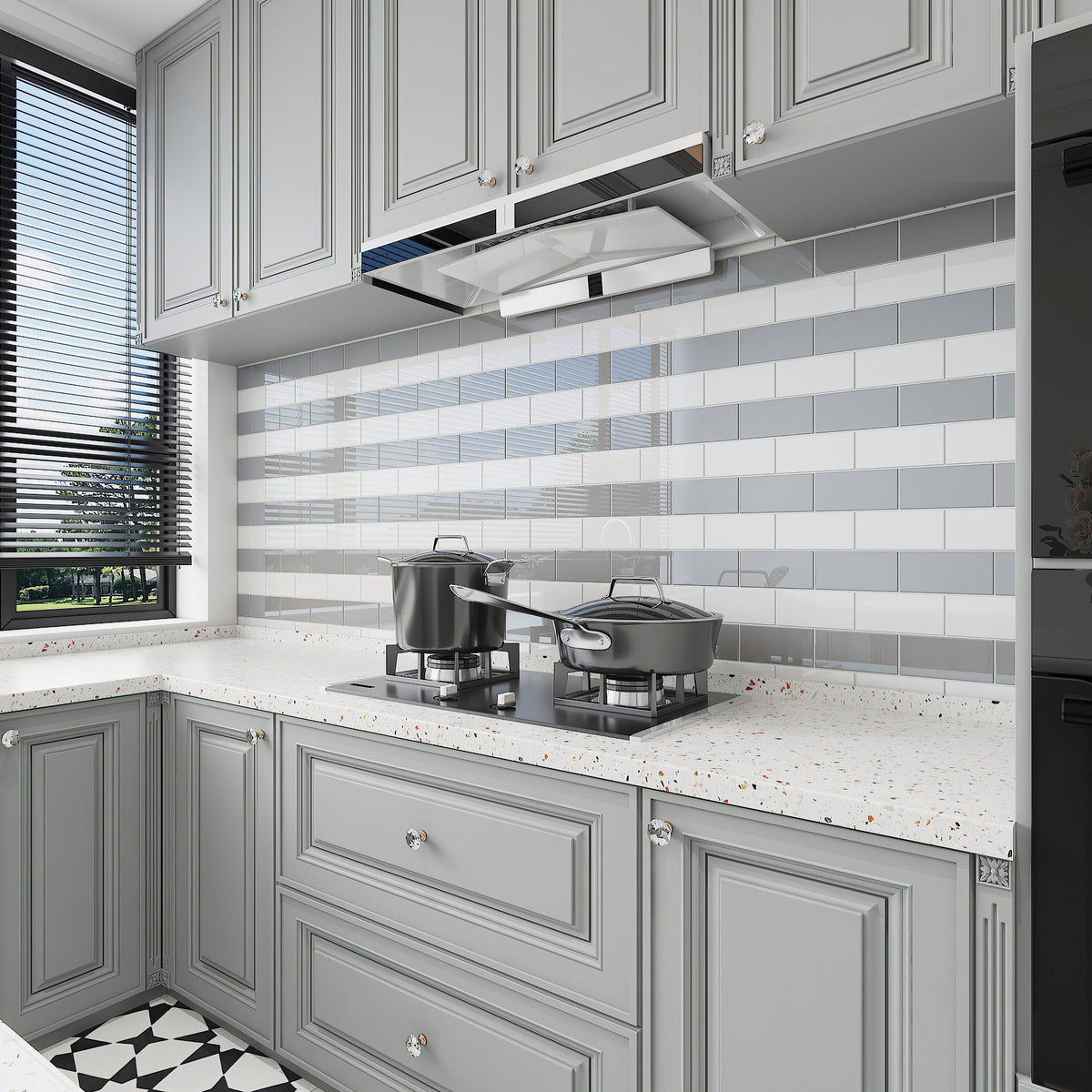 Giorbello Classic Premium True Gray 3-in x 6-in Glossy Glass Subway Wall Tile (5-sq. ft/ Carton)