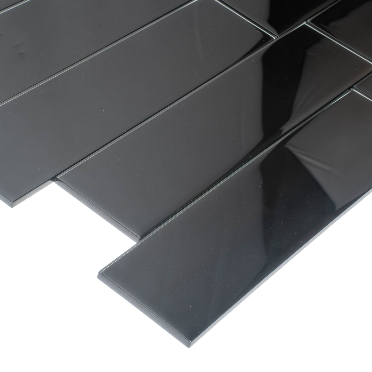 Apollo Tile (Sample) Wall Tile Black 4-in x 4-in Glossy Glass Brick Subway Wall Tile