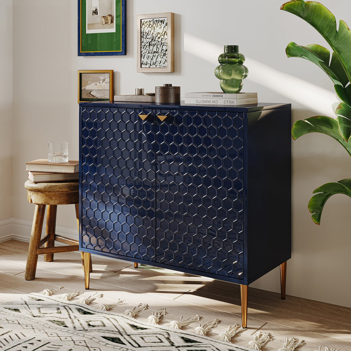 Clihome 2-Door Cabinets 31.5-in W x 32-in H Wood Composite Blue Freestanding Utility Storage Cabinet