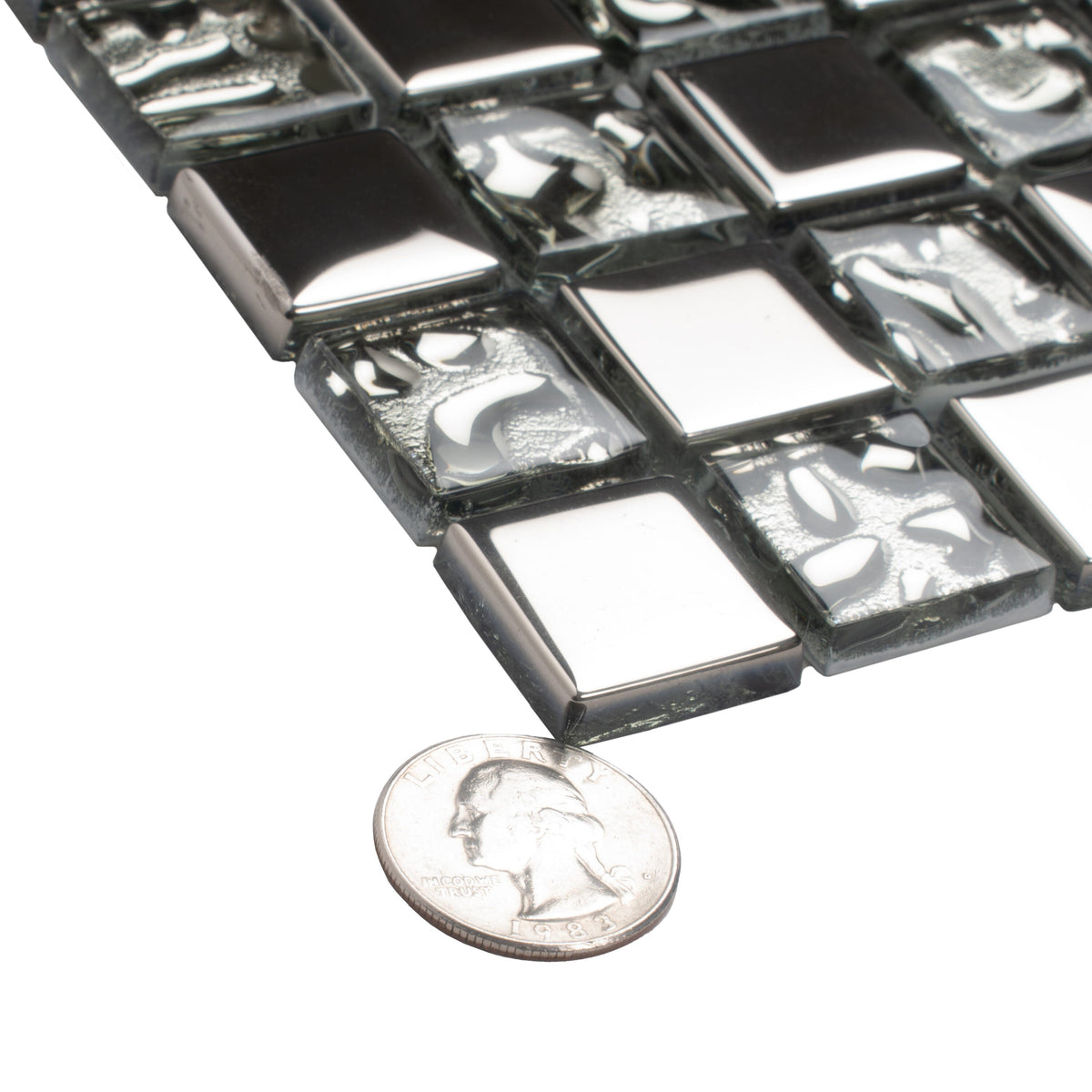 Apollo Tile (Sample) Elaina Steel Gray and Silver 4-in x 4-in Glossy Glass Uniform Squares Floor and Wall Tile
