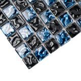 Apollo Tile (Sample) Elaina Blue and Black 4-in x 4-in Glossy Glass Uniform Squares Mosaic Floor and Wall Tile