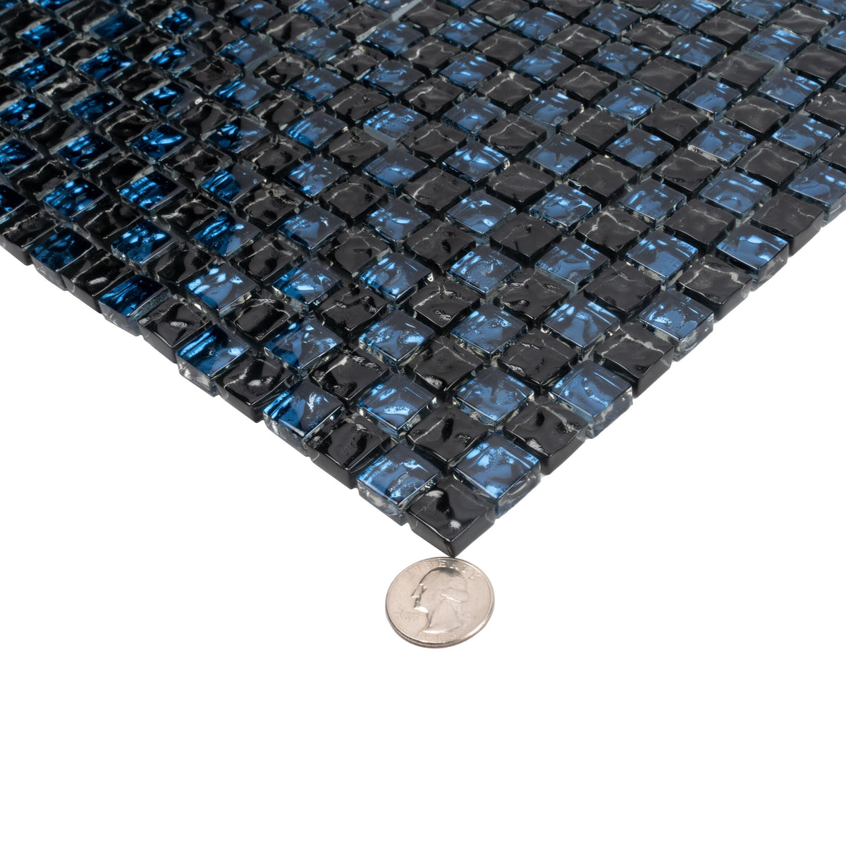 Apollo Tile (Sample) Elaina Blue and Black 4-in x 4-in Glossy Glass Uniform Squares Mosaic Floor and Wall Tile