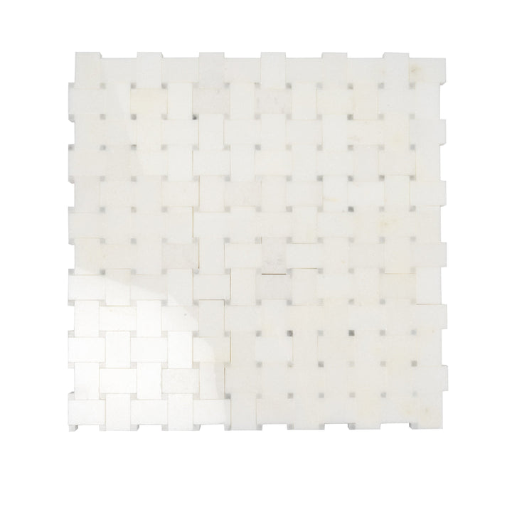 Apollo Tile Athens White 12-in x 12-in Polished Natural Stone Marble Basketweave Marble Look Floor and Wall Tile (4.83-sq. ft/ Carton)