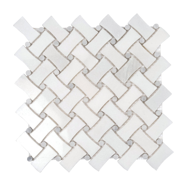 Apollo Tile Athens White 11-in x 11-in Polished Natural Stone Marble Basketweave Marble Look Floor and Wall Tile (4.2-sq. ft/ Carton)