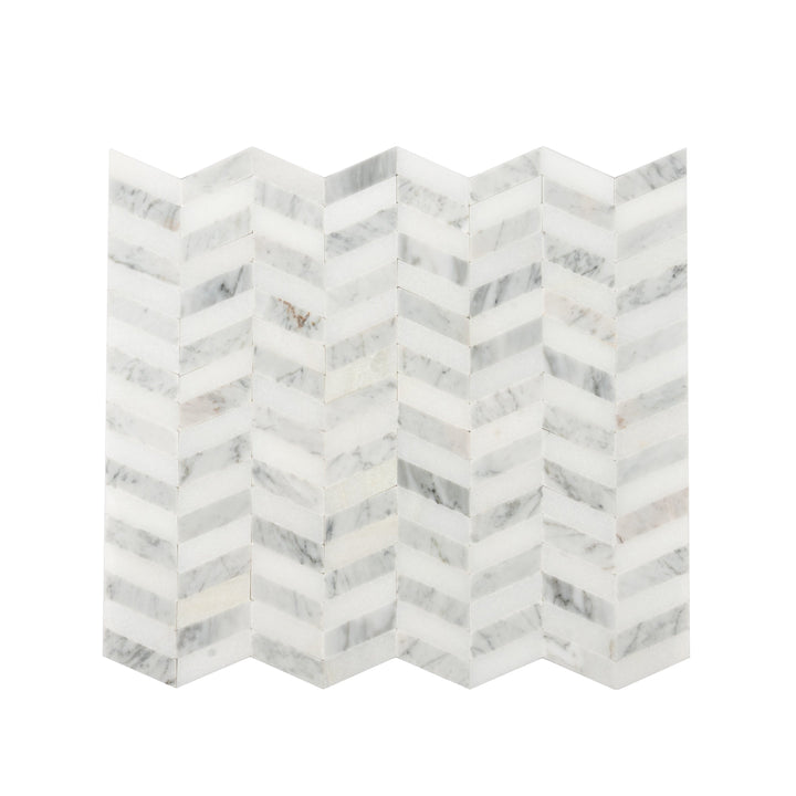 Apollo Tile (Sample) Athens White and Gray 4-in x 4-in Polished Marble Chevron Mosaic Wall Tile