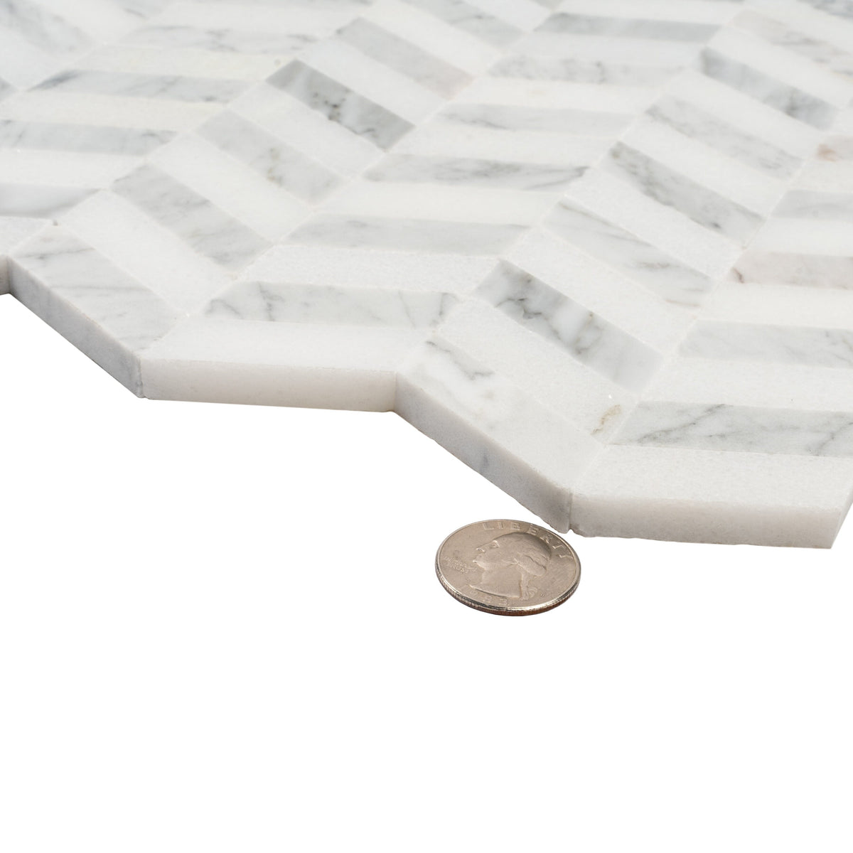 Apollo Tile (Sample) Athens White and Gray 4-in x 4-in Polished Marble Chevron Mosaic Wall Tile