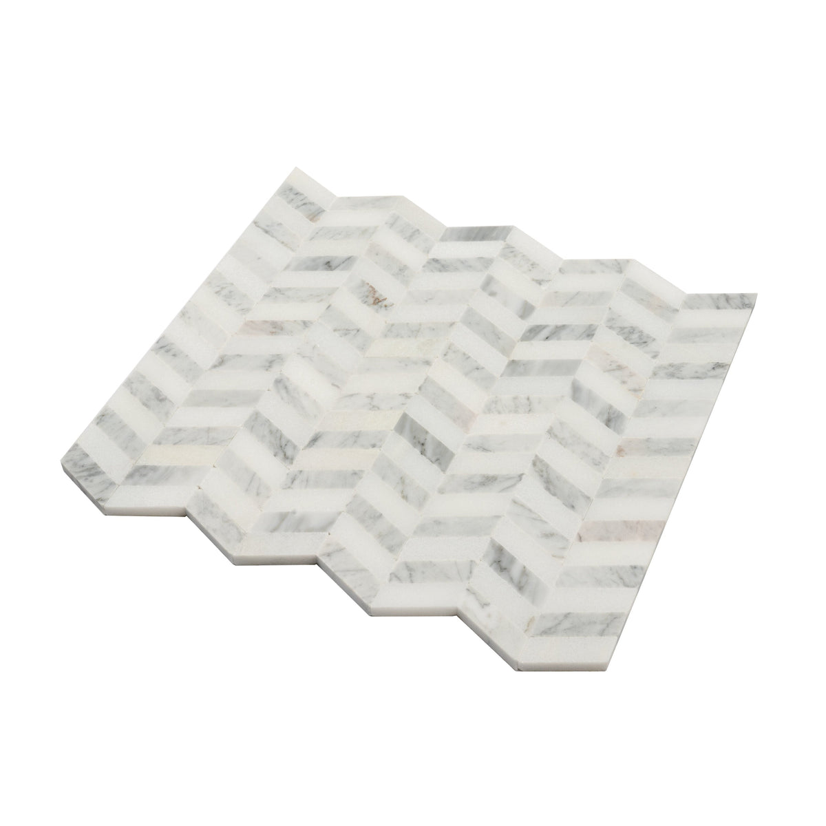 Apollo Tile (Sample) Athens White and Gray 4-in x 4-in Polished Marble Chevron Mosaic Wall Tile