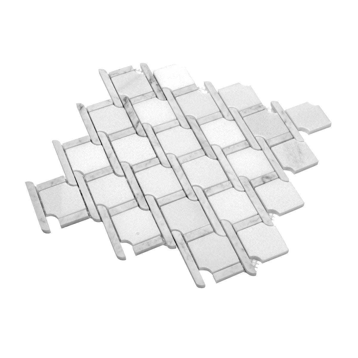 Apollo Tile (Sample) Athens White 4-in x 4-in Polished Marble Basketweave Mosaic Wall Tile