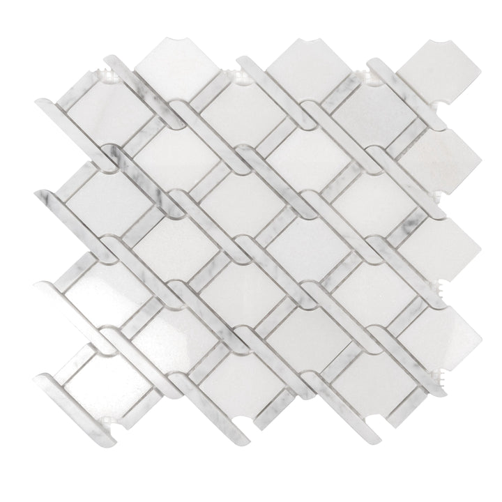 Apollo Tile Athens White 11-in x 12-in Polished Natural Stone Marble Basketweave Marble Look Floor and Wall Tile (4.66-sq. ft/ Carton)