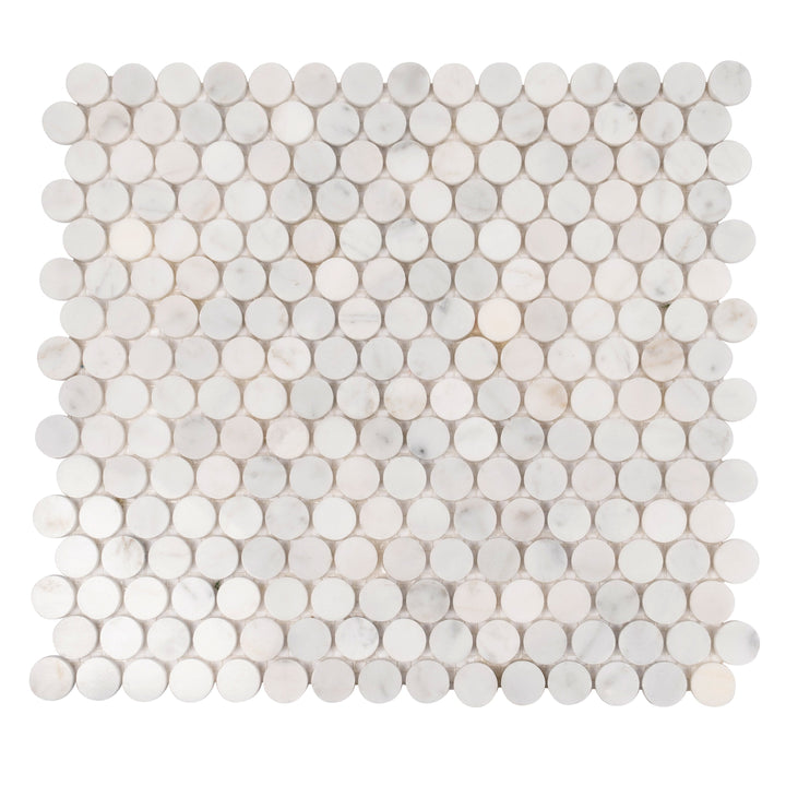 Apollo Tile White 11-in x 12-in Polished Natural Stone Marble Penny Round Marble Look Floor and Wall Tile (4.83-sq. ft/ Carton)