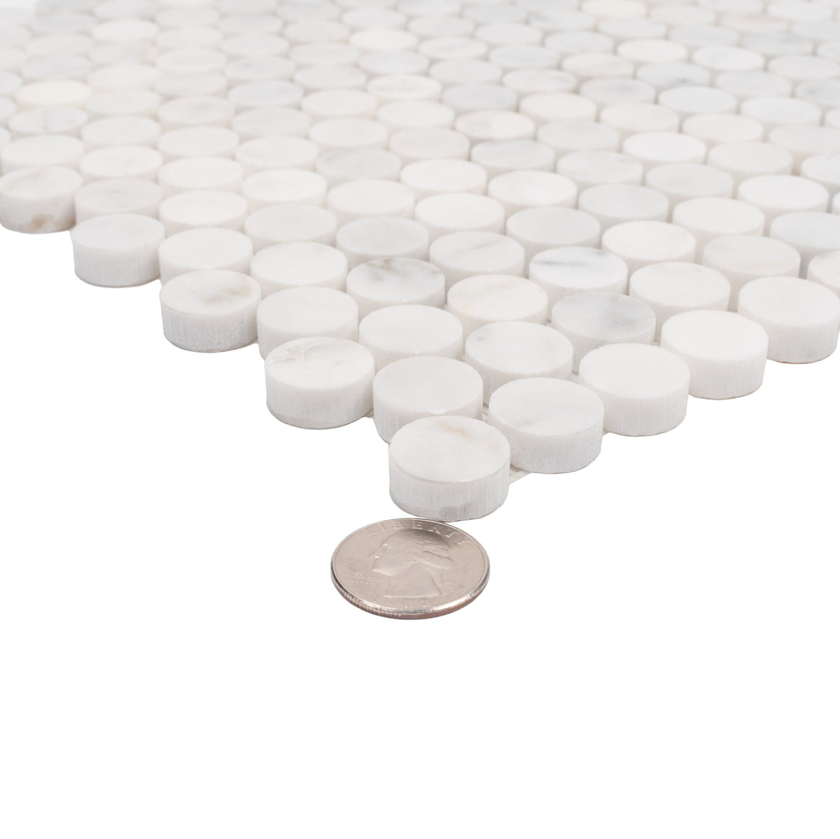 Apollo Tile White 11-in x 12-in Polished Natural Stone Marble Penny Round Marble Look Floor and Wall Tile (4.83-sq. ft/ Carton)