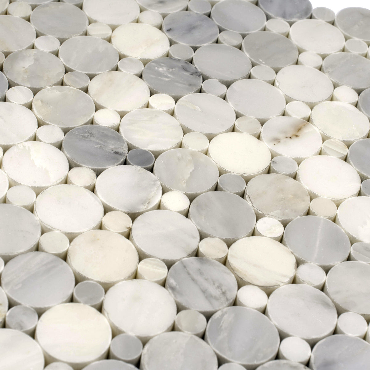 Apollo Tile Athens White 12-in x 12-in Polished Natural Stone Marble Penny Round Marble Look Floor and Wall Tile (4.83-sq. ft/ Carton)
