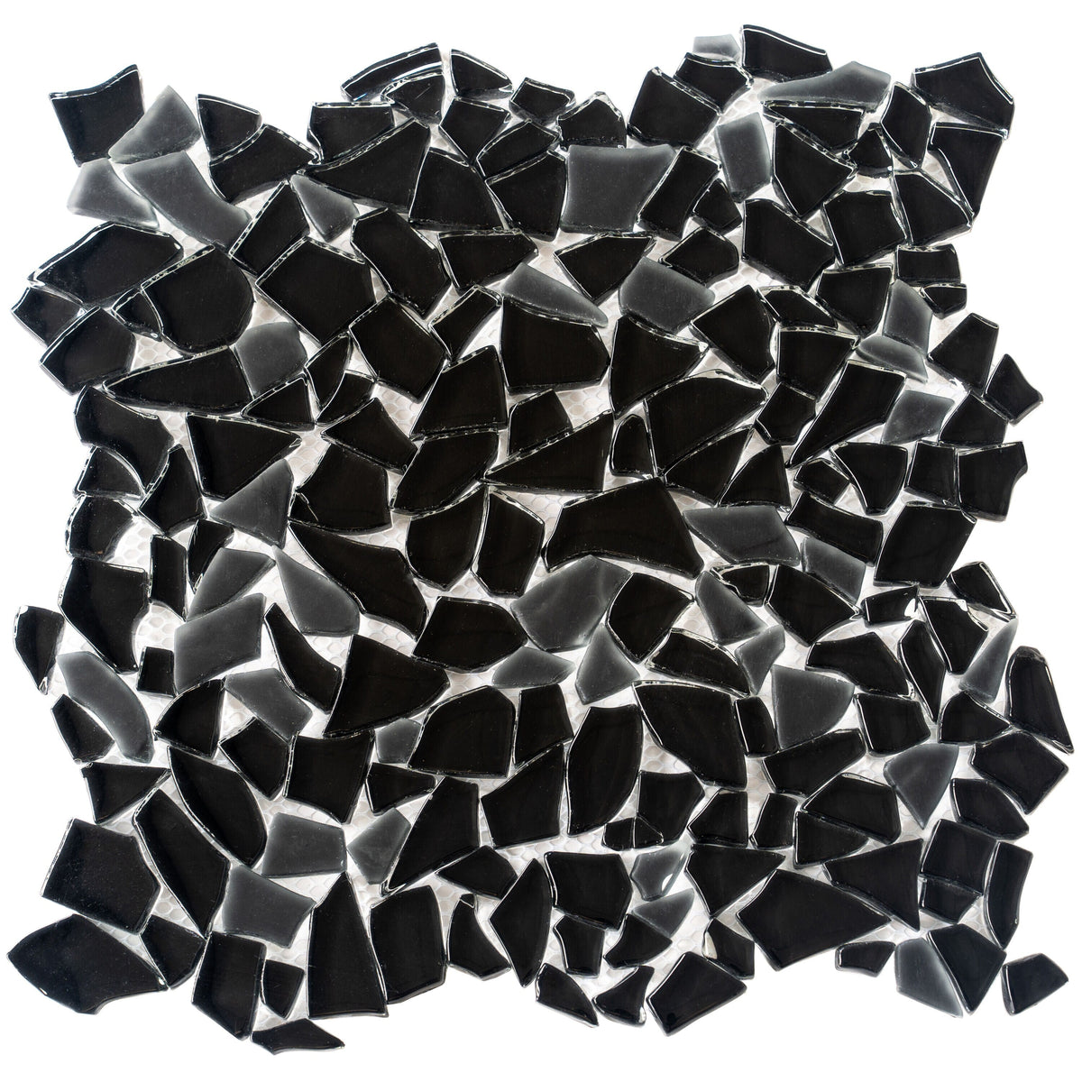 Apollo Tile Bijou Black 12-in x 12-in Honed Glass Patterned Mosaic Floor and Wall Tile product image