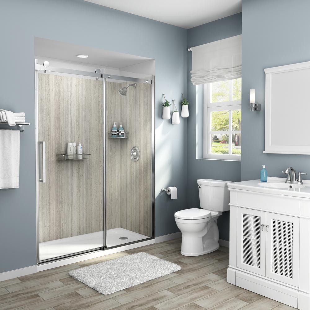 Passage 32 in. x 60 in. x 72 in. 4-Piece Glue-Up Alcove Shower Wall in Pewter Travertine - Super Arbor