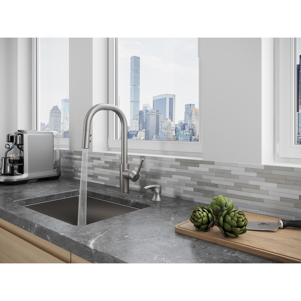 Zanna Single-Handle Pull-Down Sprayer Kitchen Faucet with Soap Dispenser in Spot Defense Stainless Steel - Super Arbor