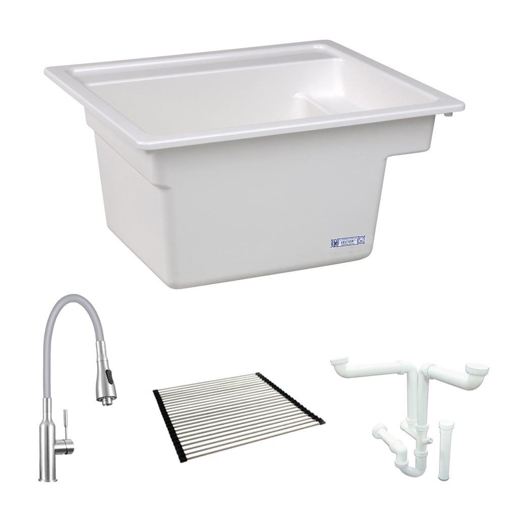 Mustee 25x22 White Drop-In Laundry Sink with Faucet and Drain