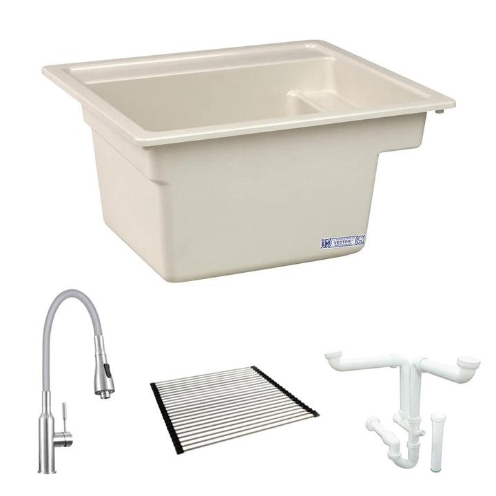 Mustee 25" x 22" Biscuit Laundry Sink - Drop-In with Drain and Faucet