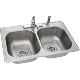 Swift Install All-in-One Drop-In Stainless Steel 33 in. 4-Hole Double Bowl Kitchen Sink Kit - Super Arbor