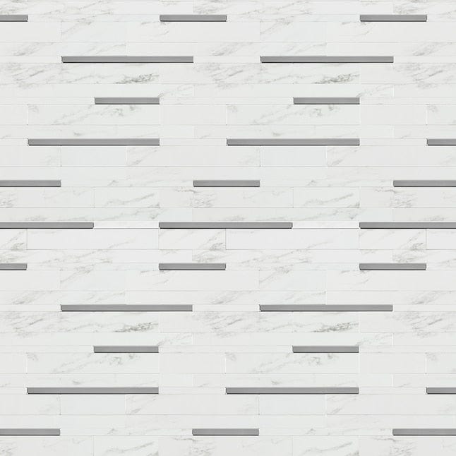 Peel&Stick Mosaics Platinum Ridge Gray and White 9-in x 11-in Glossy Metal Linear Marble Look Peel and Stick Wall Tile (0.673-sq. ft/ Piece)