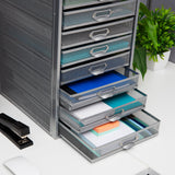 Mind Reader Silver Metal Mesh Desk Organizer with Pull-Out Drawers - Modern Design, Versatile and Easy to Organize