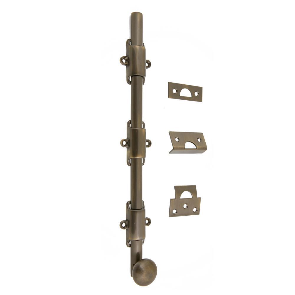 Heavy-Duty 12 in. Solid Brass Surface Bolt with Round Knob in Polished Brass - Super Arbor