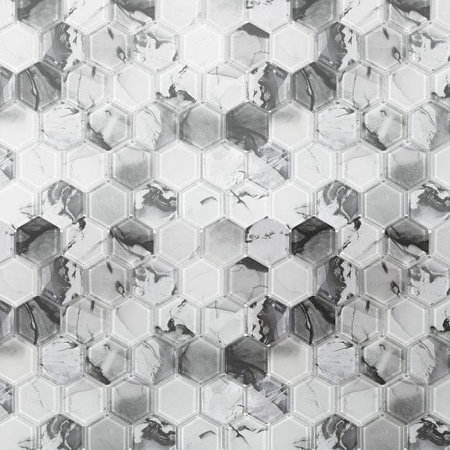 Elida Ceramica Metallic Eclipse Silver 11-in x 13-in Glossy Glass Hexagon Patterned Wall Tile (0.857-sq. ft/ Piece)