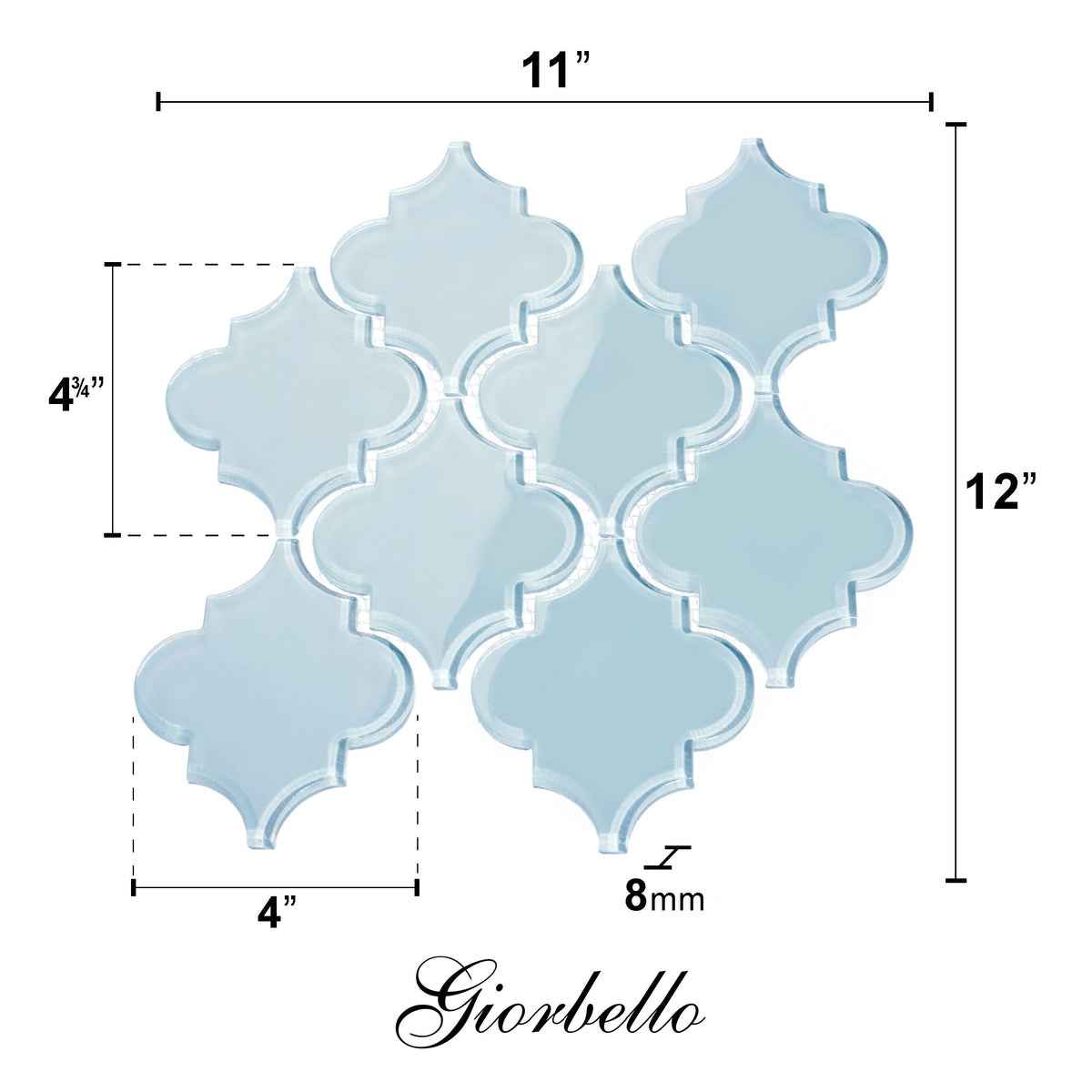 Giorbello (Sample) Glass Arabesque Tiles Morning Sky Blue 4-1/2-in x 4-1/2-in Glossy Glass Lantern Subway Wall Tile