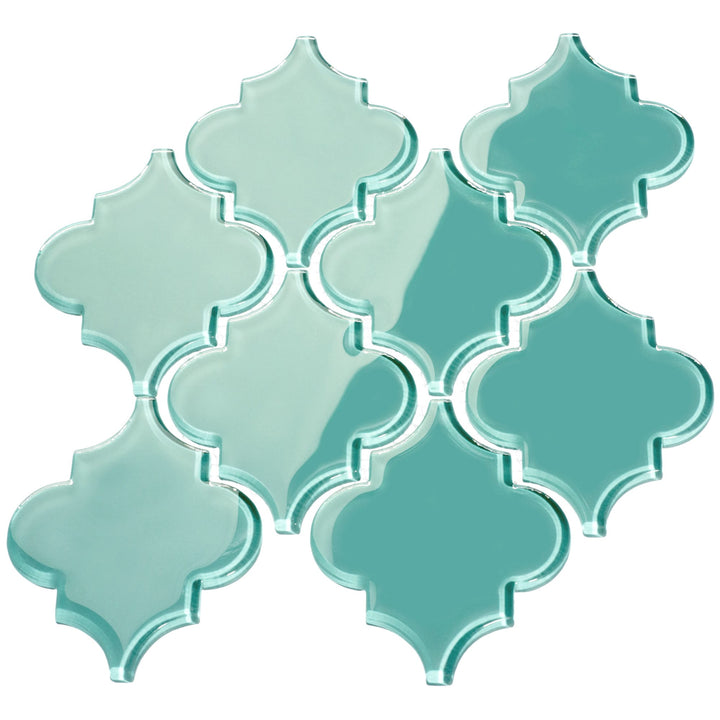 Giorbello Arabesque Mosaic Teal 4-in x 4-in Glossy Glass Wall Tile (7.89-sq. ft/ Carton)