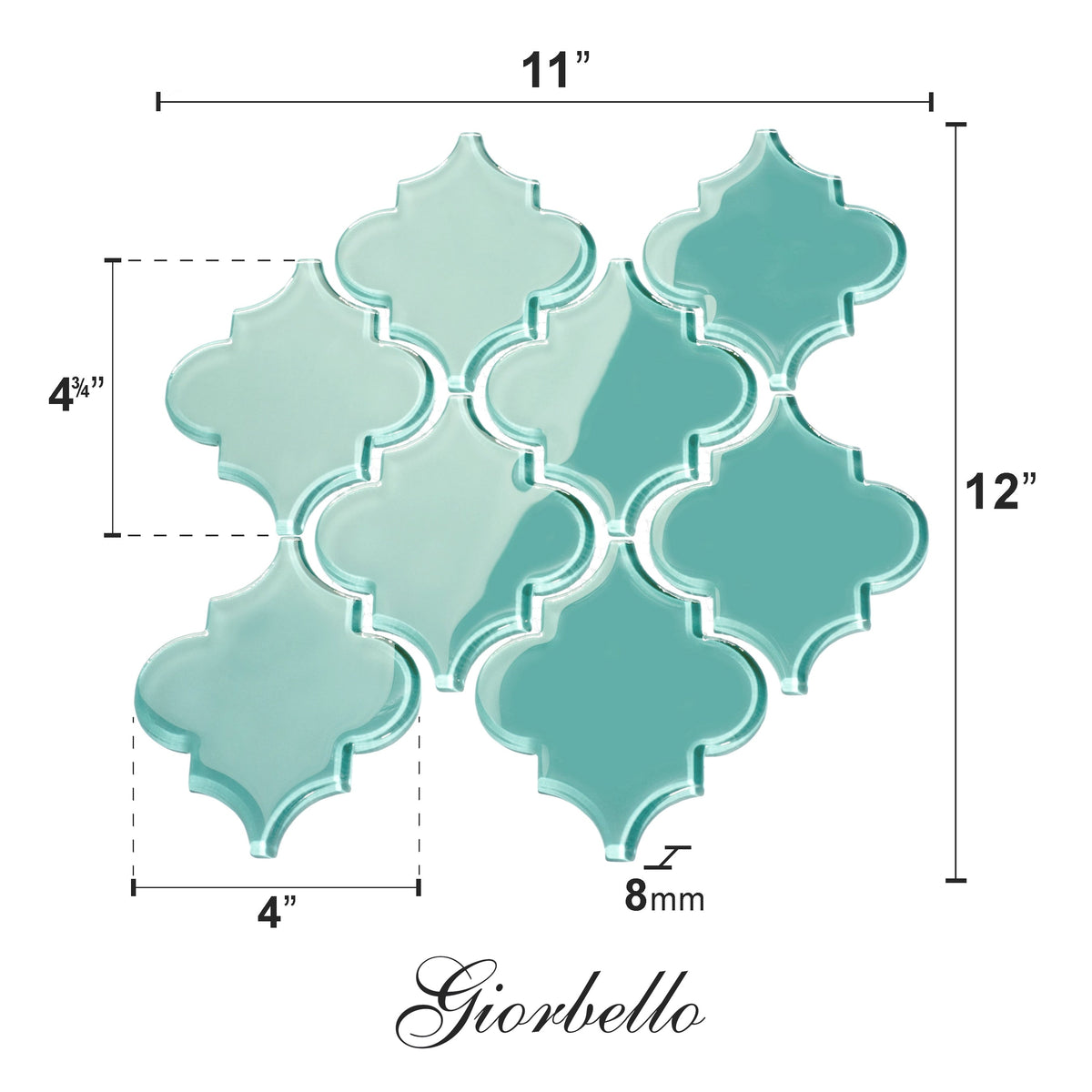 Giorbello Arabesque Mosaic Teal 4-in x 4-in Glossy Glass Wall Tile (7.89-sq. ft/ Carton)