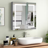 WELLFOR EX4 30-in x 32-in Lighted LED Fog Free Surface/Recessed Mount Silver Mirrored Soft Close Medicine Cabinet with Outlet