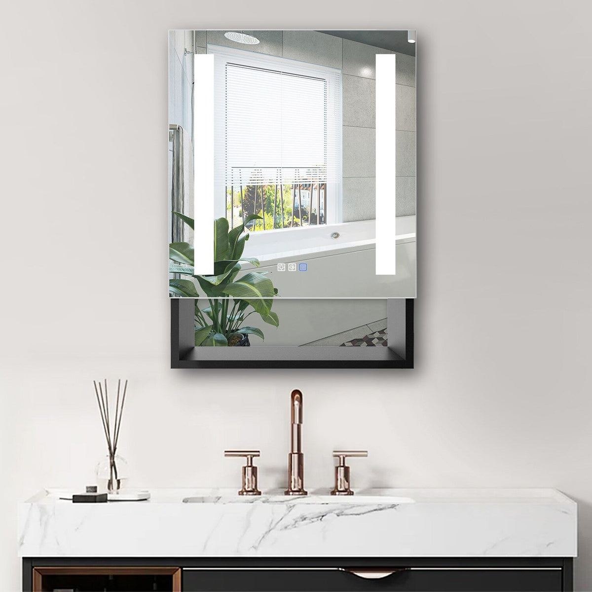 WELLFOR VICK 20-in x 30-in Lighted LED Fog Free Surface/Recessed Mount Silver Mirrored Soft Close Medicine Cabinet with Outlet