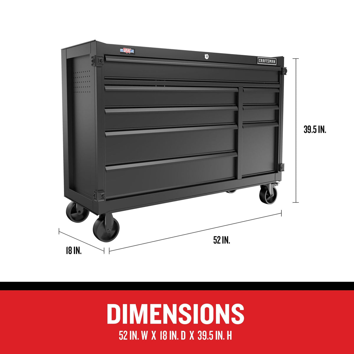 CRAFTSMAN Premium 2000 Series 52-in W x 39.5-in H 8-Drawer Steel Rolling Tool Cabinet (Black)