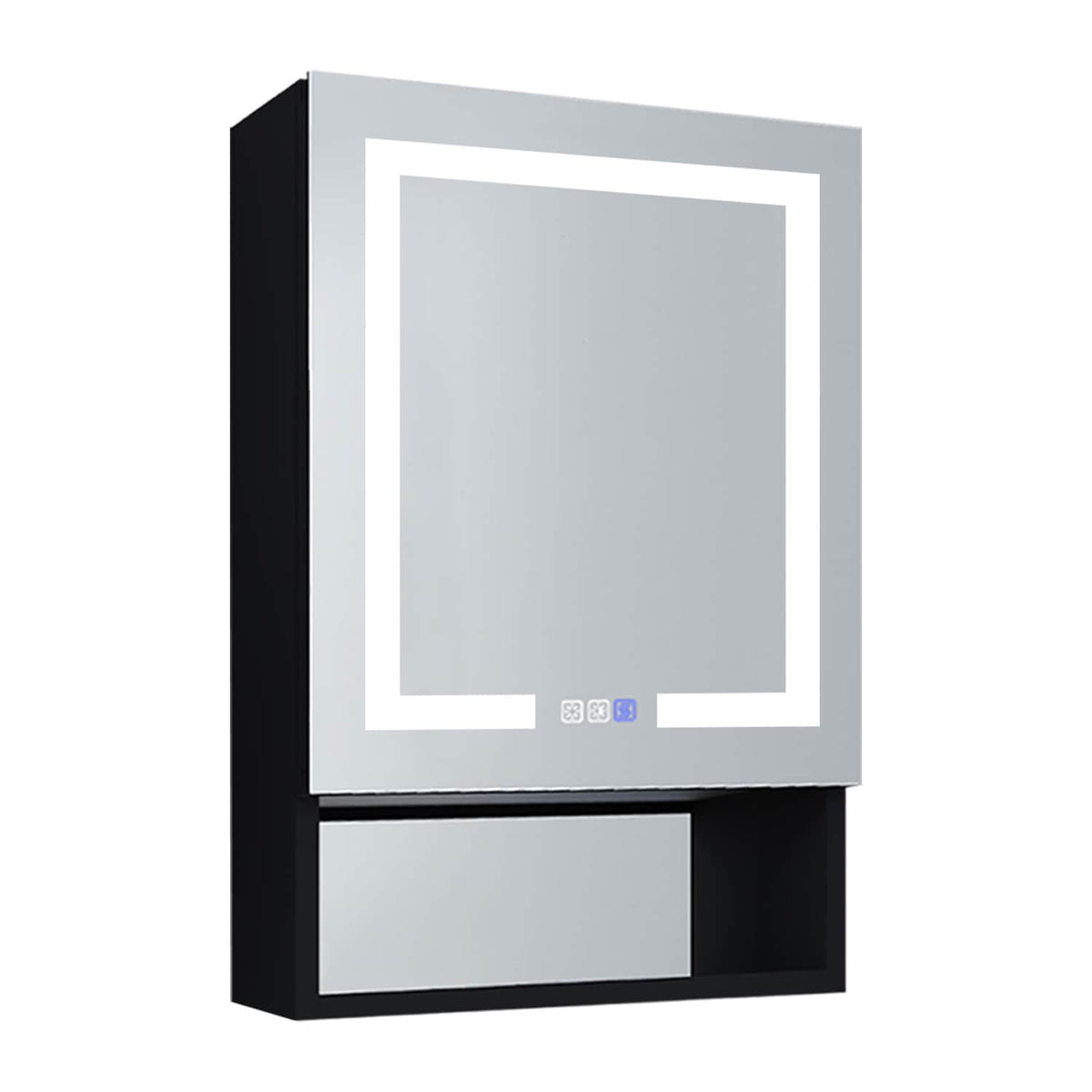 WELLFOR EX5 24-in x 32-in Lighted LED Fog Free Surface/Recessed Mount Black Mirrored Soft Close Medicine Cabinet with Outlet