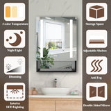 WELLFOR EX5 24-in x 32-in Lighted LED Fog Free Surface/Recessed Mount Black Mirrored Soft Close Medicine Cabinet with Outlet