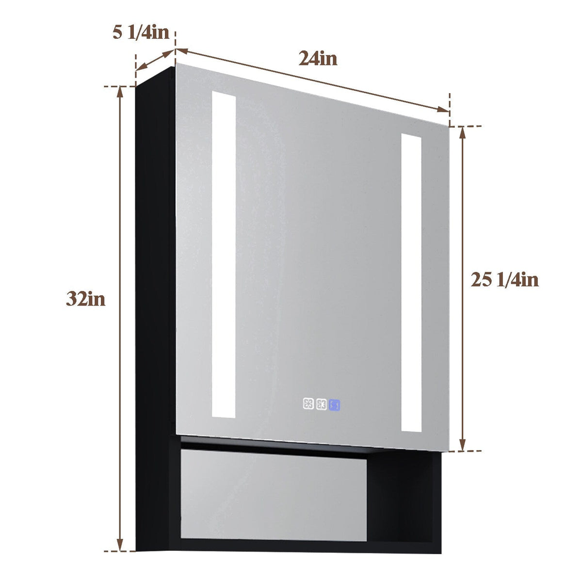 WELLFOR EX5 24-in x 32-in Lighted LED Fog Free Surface/Recessed Mount Black Mirrored Soft Close Medicine Cabinet with Outlet