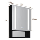 WELLFOR EX5 24-in x 32-in Lighted LED Fog Free Surface/Recessed Mount Black Mirrored Soft Close Medicine Cabinet with Outlet