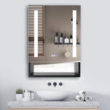 WELLFOR EX5 24-in x 32-in Lighted LED Fog Free Surface/Recessed Mount Black Mirrored Soft Close Medicine Cabinet with Outlet