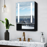 WELLFOR EX5 24-in x 32-in Lighted LED Fog Free Surface/Recessed Mount Black Mirrored Soft Close Medicine Cabinet with Outlet
